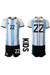 Fotbalové Dres Argentina Lautaro Martinez #22 Dětské Domácí Oblečení MS 2022 Krátký Rukáv (+ trenýrky)